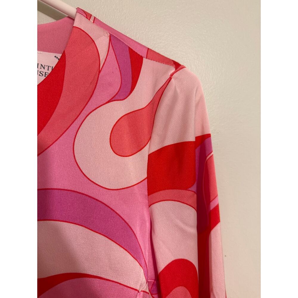 Preppy Swirly 70’s Keyhole Boho Chic TUCKERNUCK Mini Dress Bell Sleeve Romantic - Picture 10 of 12